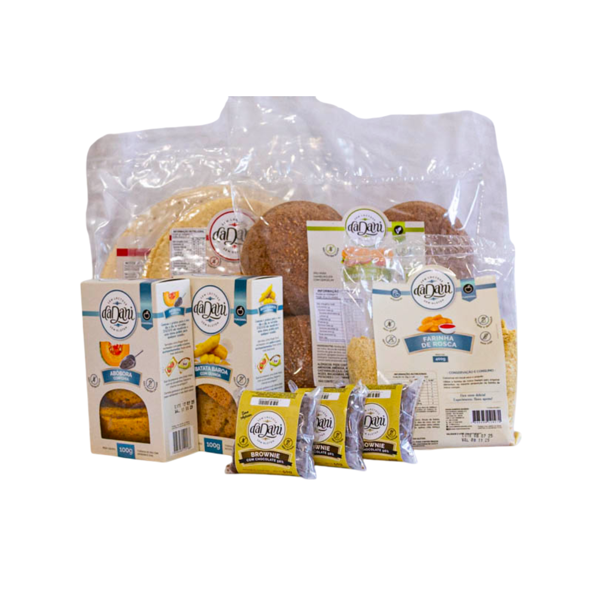 Kit Lanche Dadani Torrada Farinha de Rosca Massa de Mini Pizza Wrap Pão de Hambúrguer Brownies