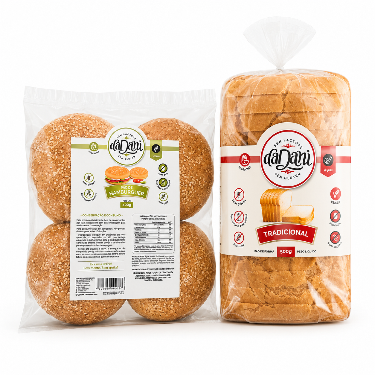 Kit Pão de Forma Tradicional 500g + Pão de Hamburguer 400g - Linha Vegan