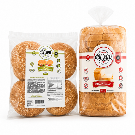 Kit Pão de Forma Tradicional 500g + Pão de Hamburguer 400g - Linha Vegan